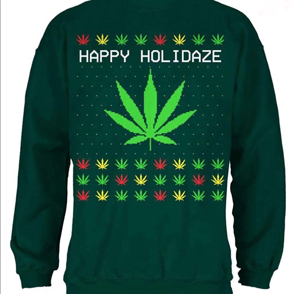 Men's Holidaze Pot Leaf Ugly Christmas Holiday Sweatshirt Medium